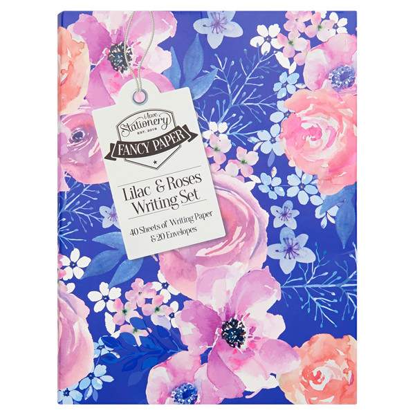 I LOVE STATIONERY A5 WRITING SET & ENVELOPES - LILAC & ROSES