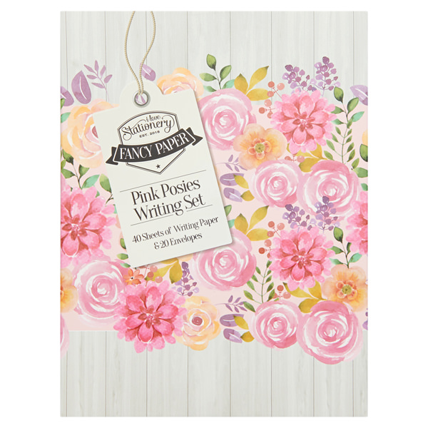 I LOVE STATIONERY A5 WRITING SET & ENVELOPES - PINK POSIES
