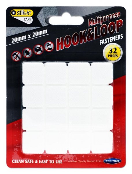 STIK-IE CARD 32 20x20mm HOOK & LOOP VELCRO FASTENERS