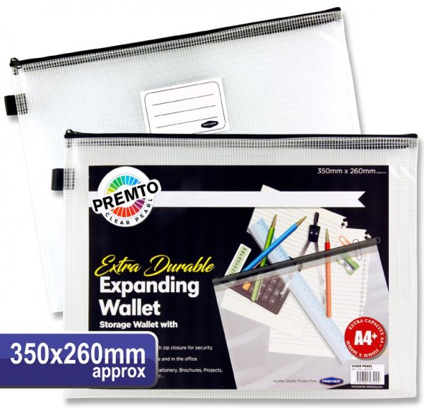 PREMTO A4+ EXTRA DURABLE EXPANDING MESH WALLET - CLEAR PEARL