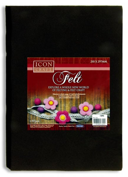 ICON CRAFT PKT.10 A4 FELT SHEETS - BLACK