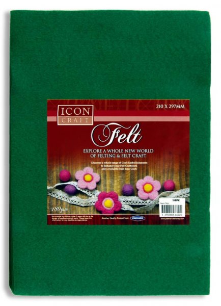 ICON CRAFT PKT.10 A4 FELT SHEETS - GREEN