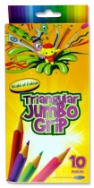 WOC BOX 10 TRIANGULAR JUMBO COLOURING PENCILS & SHARPENER