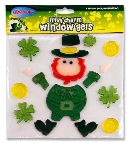 CRAFTY BITZ PKT.21 IRISH CHARM WINDOW GEL STICKER 2 ASST.