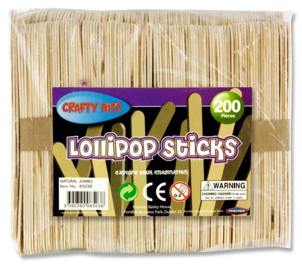 CRAFTY BITZ BAG 200 JUMBO LOLLIPOP STICKS - NATURAL
