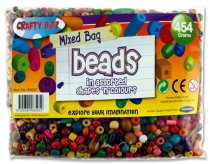 CRAFTY BITZ 454g BAG WOODEN MULTICOLOURED BEADS ASST. SIZES