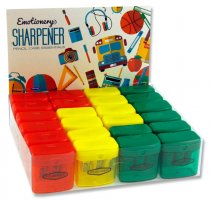 EMOTIONERY SHARPENER TWIN HOLE TRANSPARENT 3 ASST. CDU