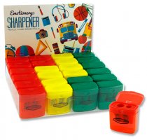 EMOTIONERY SHARPENER TWIN HOLE TRANSPARENT 3 ASST. CDU