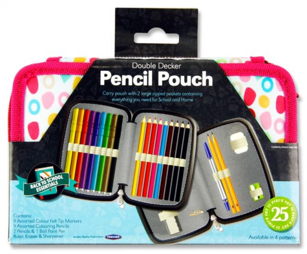 STUDENT SOLUTIONS DOUBLE DECKER 25pce FILLED PENCIL POUCH - SWEETY