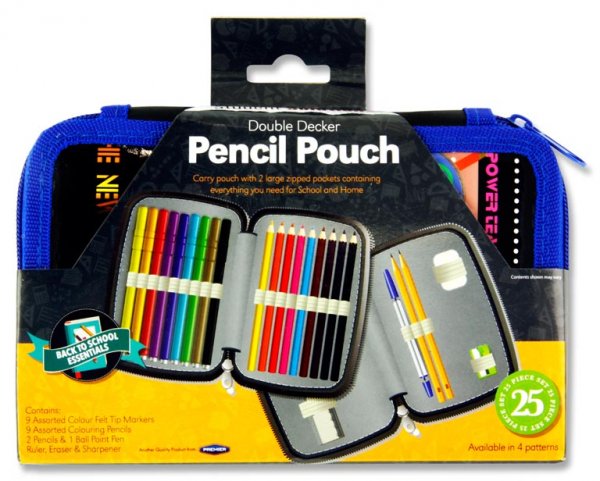 STUDENT SOLUTIONS DOUBLE DECKER 25pce FILLED PENCIL POUCH - SKATEBOARD
