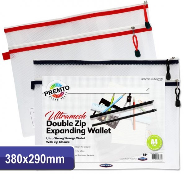 STUDENT SOLUTIONS B4+ ULTRAMESH DOUBLE ZIP EXPANDING MESH WALLET - PEARL 2 ASST.