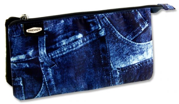 PREMIER 3 POCKET FLAT PENCIL CASE - DENIM