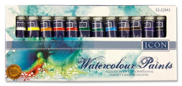 ICON BOX 12x12ml WATERCOLOUR PAINTS