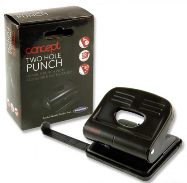 Concept 2 Hole Metal Paper Punch With Guide