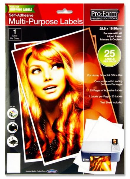 Pro:form 25 Sheets - 1 Label 199x289mm