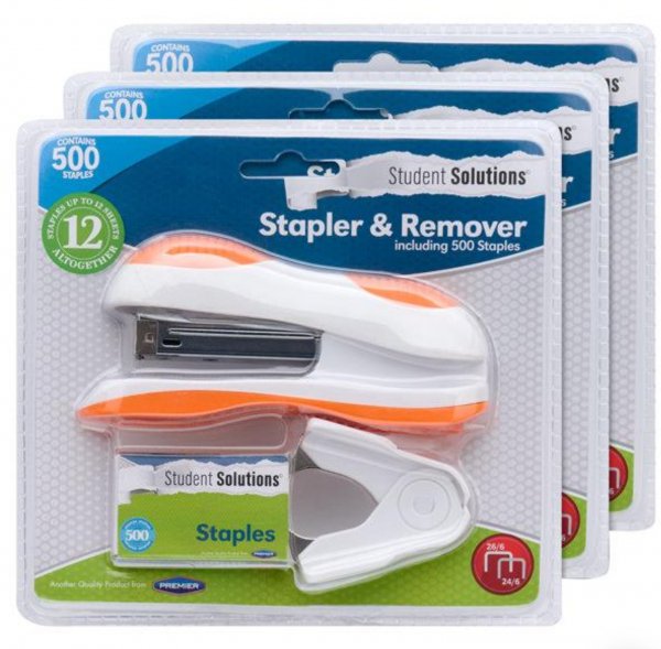 Student Solutions Stapler & Remover Set W/box 500 Staples 3 Asst.