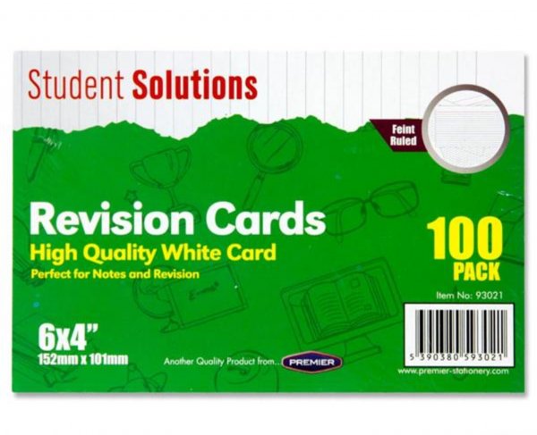 Student solutions Revision cards -white lined 6x4
