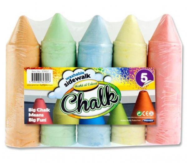 Woc 5Pce 19Cm Jumbo Sidewalk Chalk - Coloured