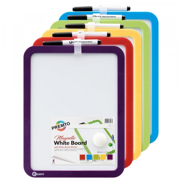 Premto Magnetic Dry Wipe Whiteboard With Dry Wipe Marker 5 Colours