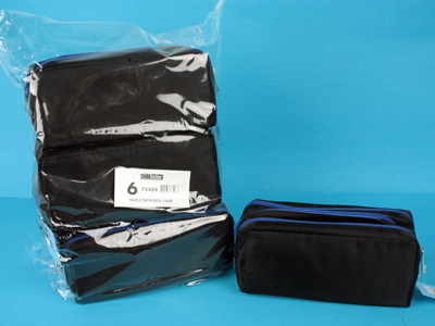 Triple zip Pencil case black with blue zip