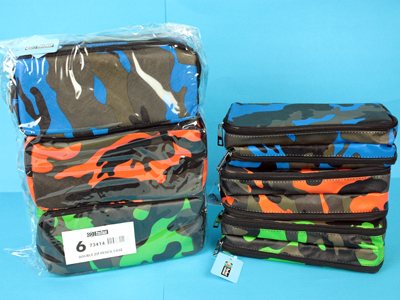 Double Zip Camouflage Pencil case- 3 assorted Colours