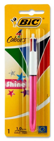 BIC 4 COLOUR BALLPOINT PEN - SHINE (CARDED) 4 ASST