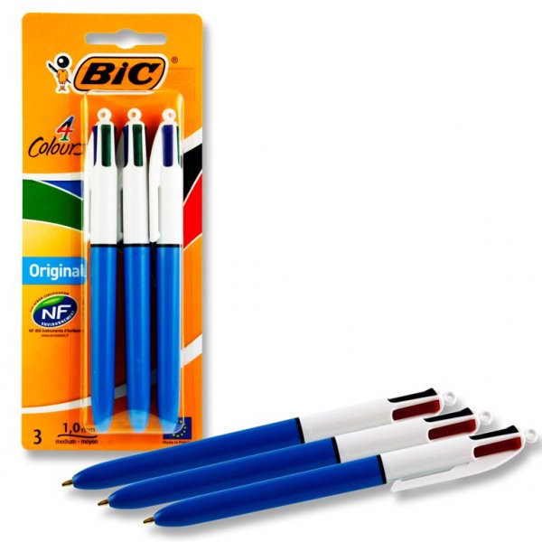 BIC CARD 3 ORIGINAL 4 COLOUR RETRACTABLE BIROS