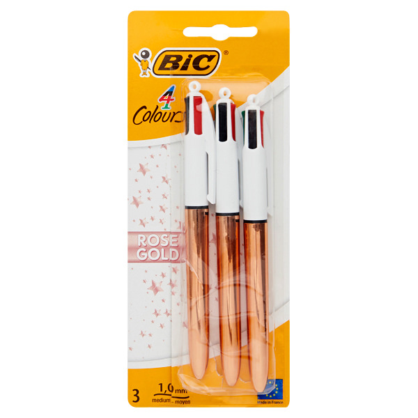 BIC CARD 3 4 COLOUR BALLPOINT PENS - ROSE GOLD