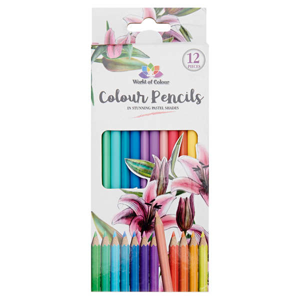 WOC ADULT PKT.12 COLOUR PENCILS - PASTEL SHADES