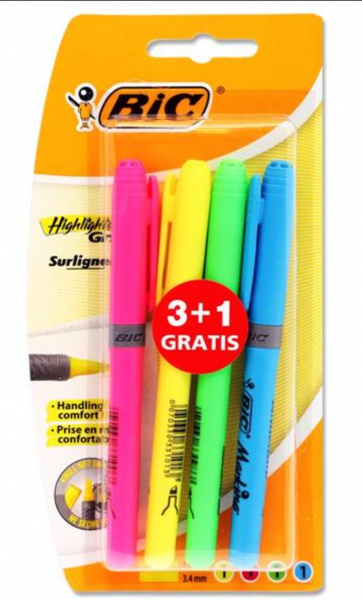 BIC CARD 3+1 GRIP HIGHLIGHTER PENS