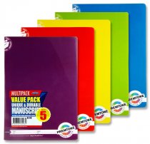 PREMTO PKT.5 A4 120pg DURABLE COVER MANUSCRIPT BOOK - 5 ASST.