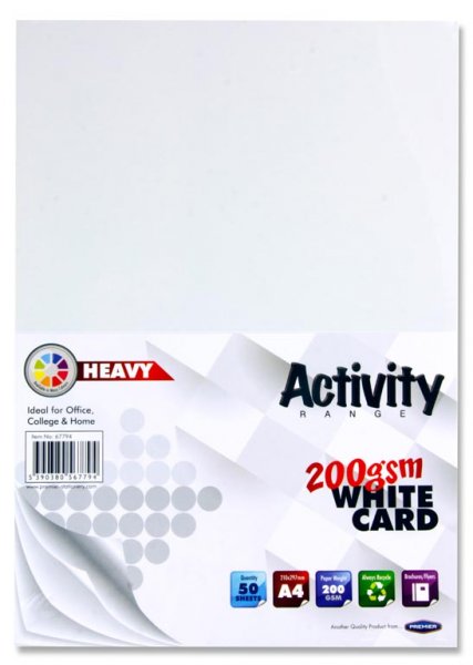 PREMIER ACTIVITY A4 200gsm HEAVY CARD 50 SHEETS - WHITE