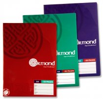 ORMOND A4 120pg MANUSCRIPT BOOK DURABLE COVER BOLD 3 ASST.