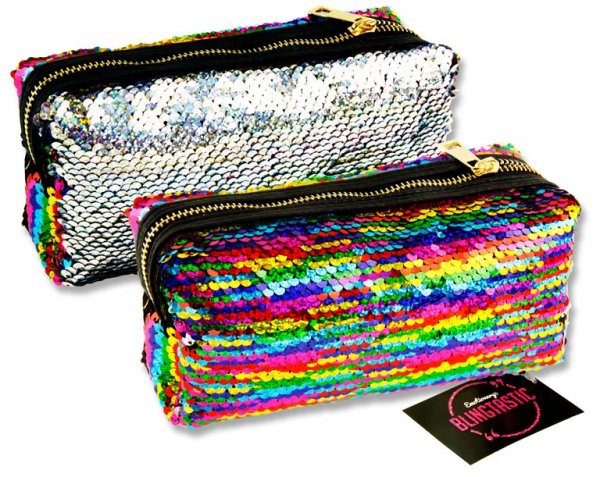 EMOTIONERY BLINGTASTIC SEQUINS PENCIL CASE - SILVER & RAINBOW