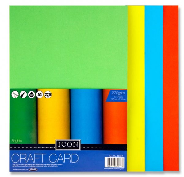 ICON PKT.10 A4 220gsm CRAFT CARD - BRIGHTS