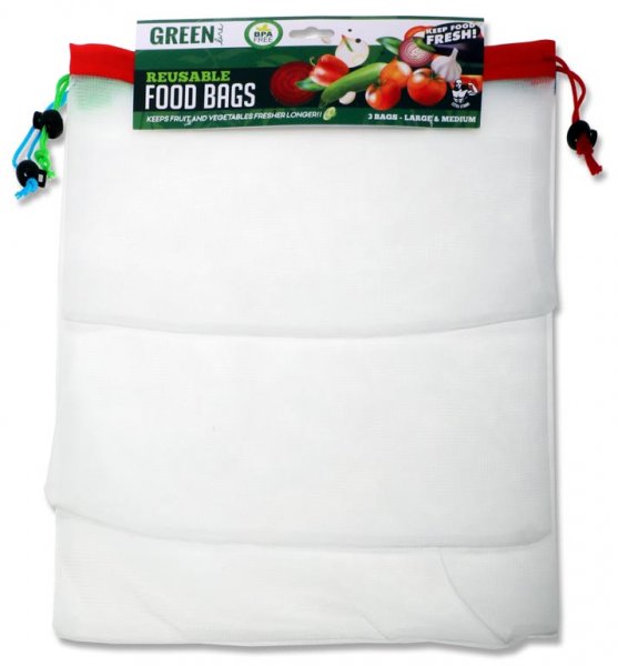 GREEN LINE PKT.3 BPA FREE REUSABLE FOOD BAGS - SIZE M & L
