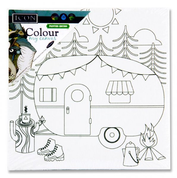 ICON 100x100mm COLOUR MY CANVAS - CARAVAN