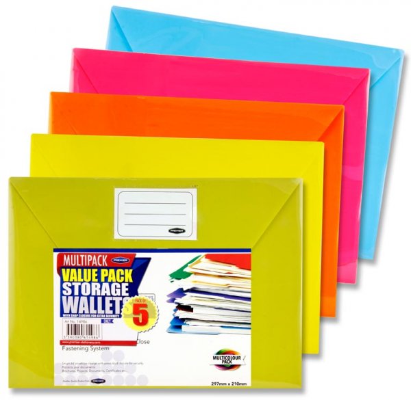 PREMIER OFFICE A4 BUTTON DOCUMENT WALLETS - BRIGHT